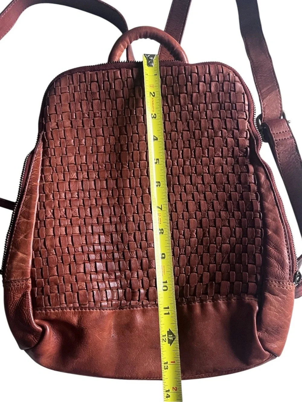 Vilenca Holland Cognac Brown Genuine Leather Woven Backpack